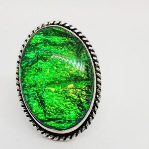 🆕️ Large Dichroic Glass Green & Blue Ring